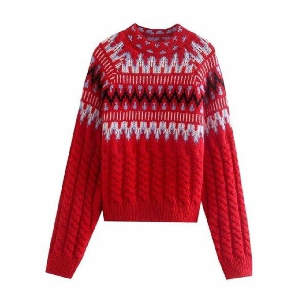 ZARA CABLE KNIT WOOL BLEND JACQUARD SWEATER - Picture 2 of 10